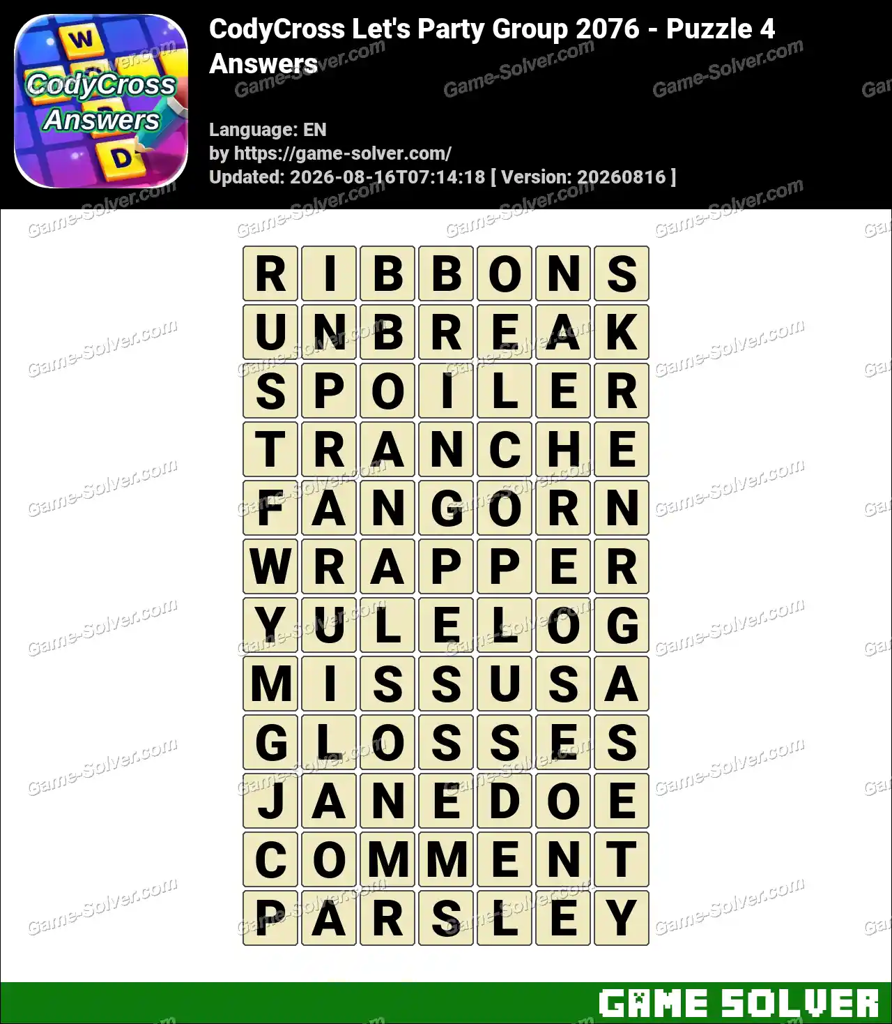 CodyCross Let’s Party Group 2076 – Puzzle 4 Answers